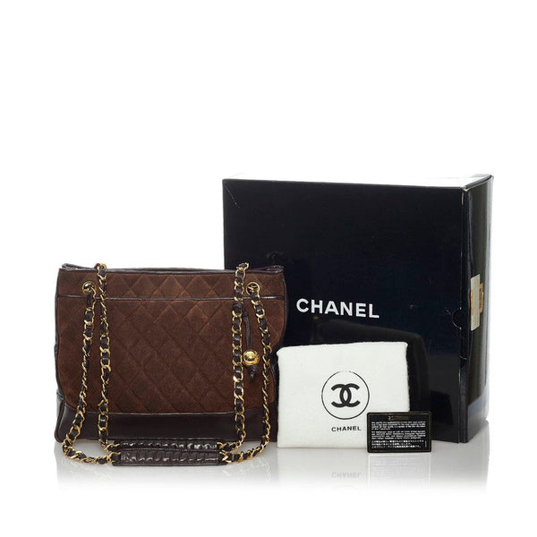 シャネル ブラウン スウェード レザー チェーン ショルダーバッグ レディース CHANEL 【中古】