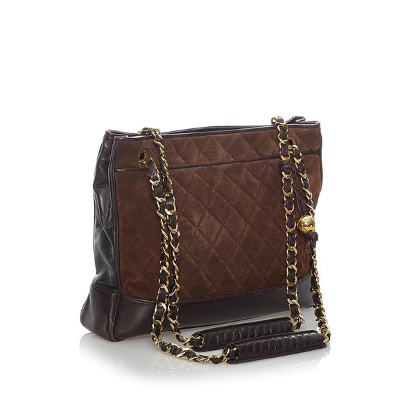 シャネル ブラウン スウェード レザー チェーン ショルダーバッグ レディース CHANEL 【中古】