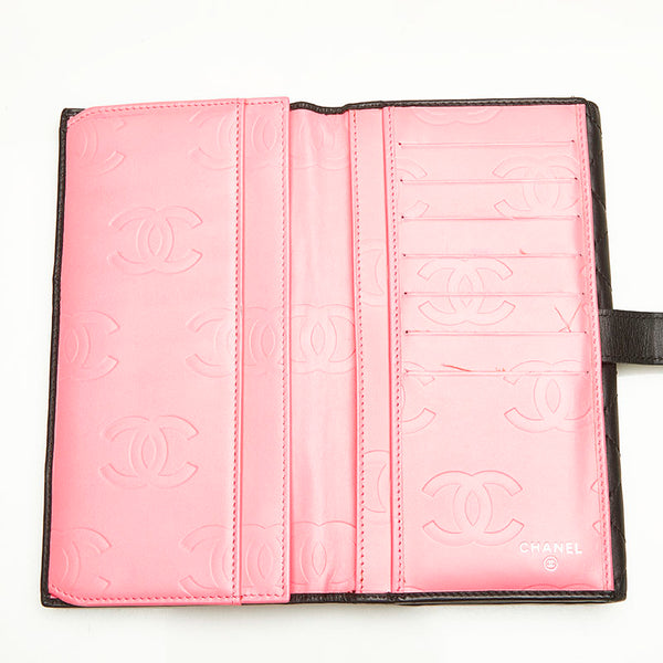 シャネル マトラッセ カンボンライン ブラック レザー 長財布 レディース CHANEL 中古