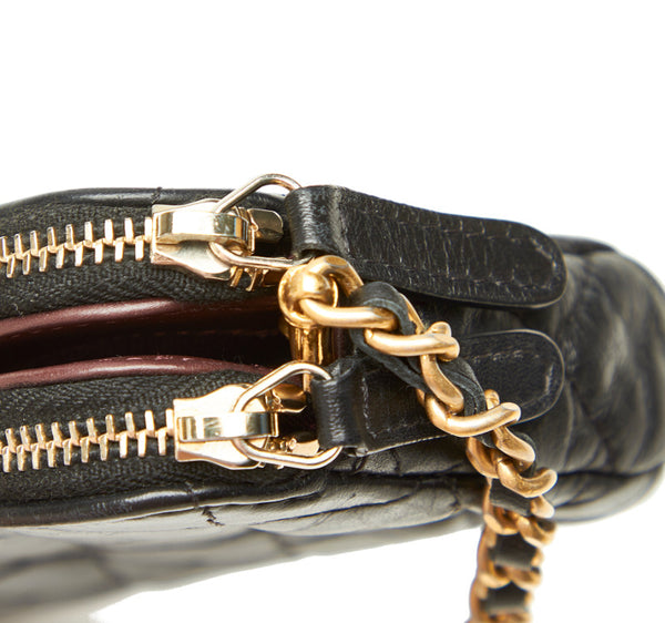 シャネル マトラッセ エンプロイダリー ブラック ラムスキン ウォレットチェーン レディース CHANEL 中古