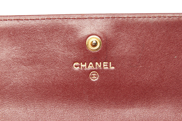 シャネル ボーイシャネル レッドブラウン キャビアスキン 長財布 レディース CHANEL 中古