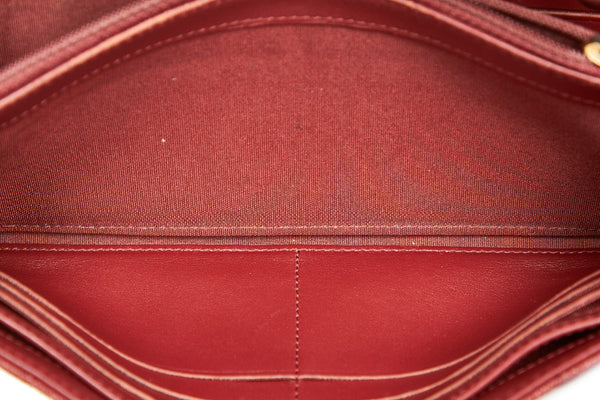 シャネル ボーイシャネル レッドブラウン キャビアスキン 長財布 レディース CHANEL 中古