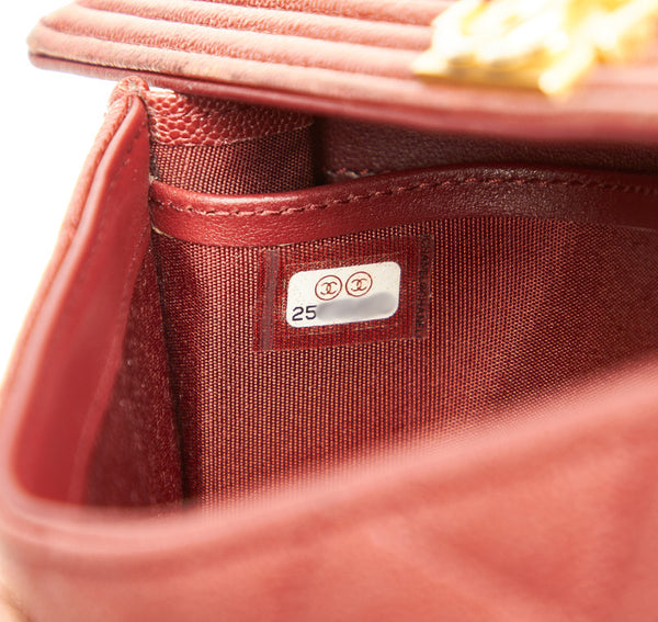 シャネル ボーイシャネル レッドブラウン キャビアスキン 長財布 レディース CHANEL 中古