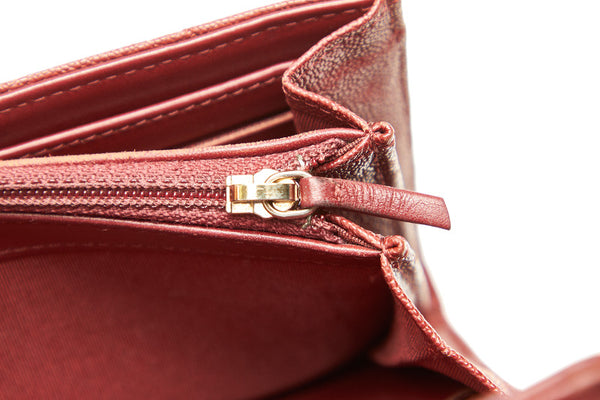 シャネル ボーイシャネル レッドブラウン キャビアスキン 長財布 レディース CHANEL 中古