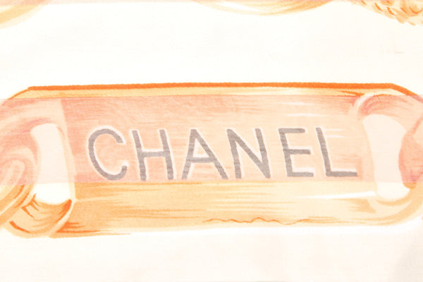 シャネル ベージュ レッド シルク スカーフ メンズ CHANEL 中古
