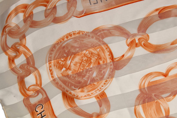 シャネル ベージュ レッド シルク スカーフ メンズ CHANEL 中古