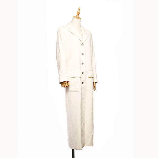 シャネル ホワイト ウール シルク ステンカラーコート レディース CHANEL 【中古】