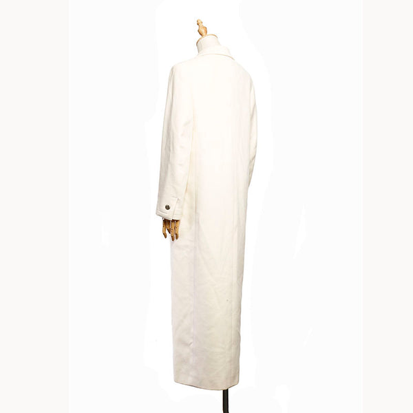シャネル ホワイト ウール シルク ステンカラーコート レディース CHANEL 【中古】