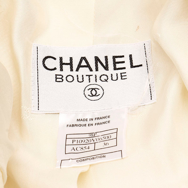 シャネル ホワイト ウール シルク ステンカラーコート レディース CHANEL 【中古】