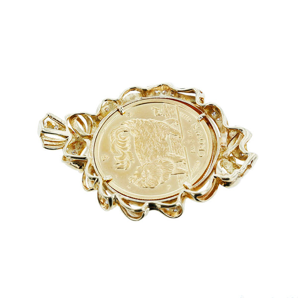 13714 K18YG イエローゴールド ダイヤ0.07ct マン島キャットコイン ペンダントトップ レディース 【中古】