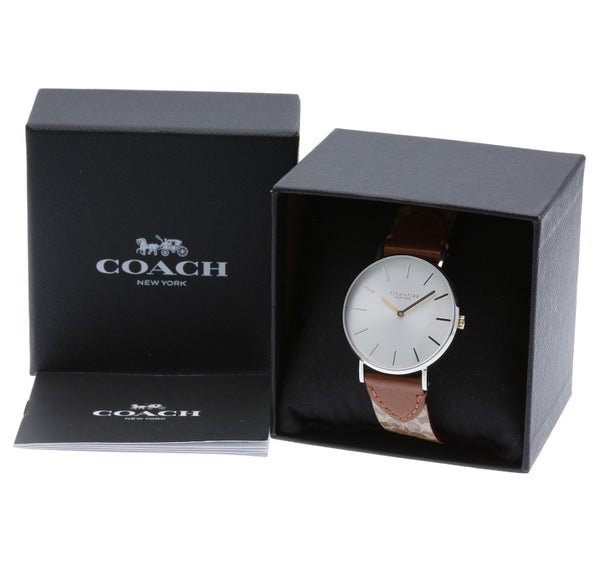 コーチ CA.120.7.14.1601 シルバー ブラウン ステンレススチール レザー 腕時計 メンズ COACH クオーツ シルバー文字盤 中古