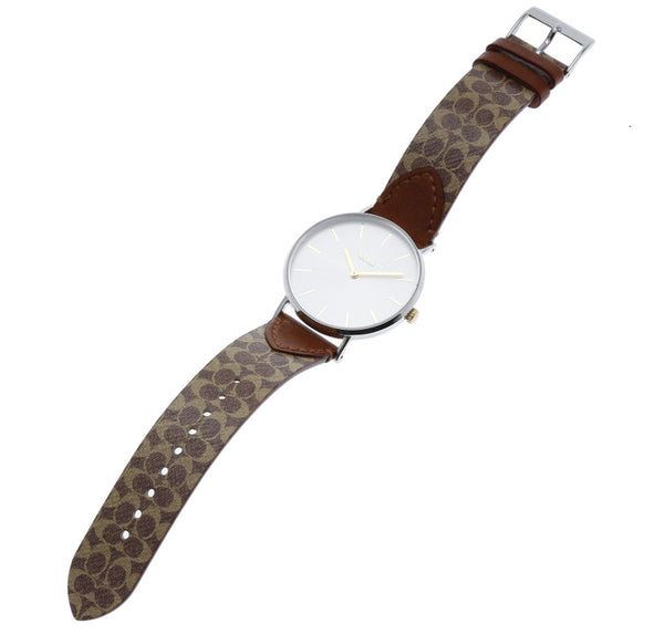 コーチ CA.120.7.14.1601 シルバー ブラウン ステンレススチール レザー 腕時計 メンズ COACH クオーツ シルバー文字盤 中古