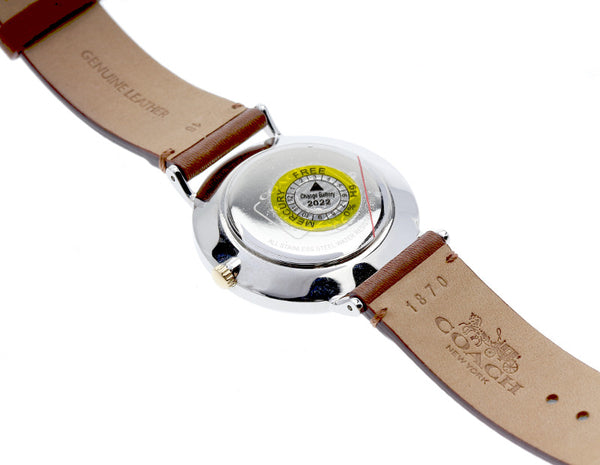 コーチ CA.120.7.14.1601 シルバー ブラウン ステンレススチール レザー 腕時計 メンズ COACH クオーツ シルバー文字盤 中古