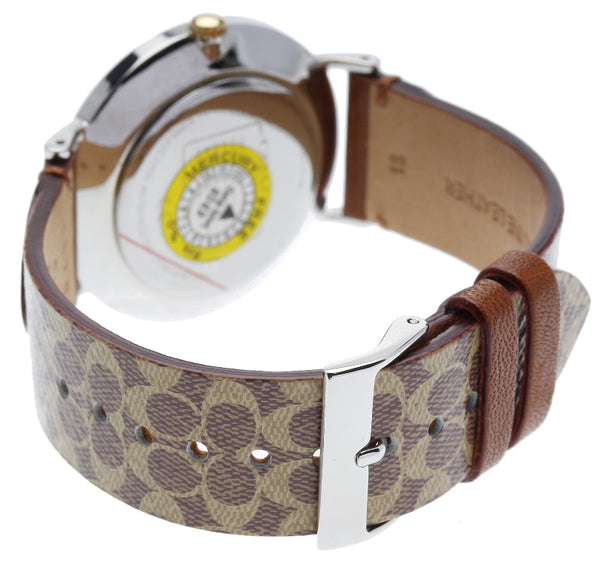 コーチ CA.120.7.14.1601 シルバー ブラウン ステンレススチール レザー 腕時計 メンズ COACH クオーツ シルバー文字盤 中古