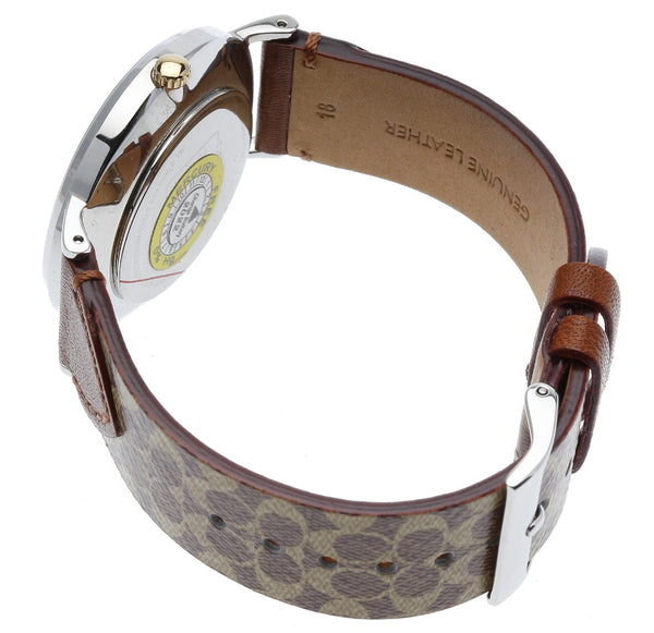 コーチ CA.120.7.14.1601 シルバー ブラウン ステンレススチール レザー 腕時計 メンズ COACH クオーツ シルバー文字盤 中古