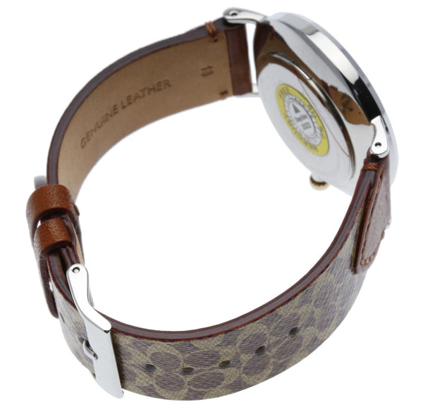 コーチ CA.120.7.14.1601 シルバー ブラウン ステンレススチール レザー 腕時計 メンズ COACH クオーツ シルバー文字盤 中古