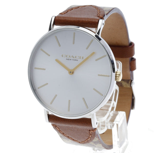 コーチ CA.120.7.14.1601 シルバー ブラウン ステンレススチール レザー 腕時計 メンズ COACH クオーツ シルバー文字盤 中古