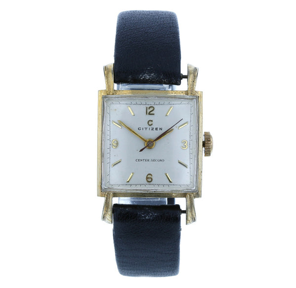 シチズン センターセコンド ゴールド レザー メタル 腕時計 レディース CITIZEN 手巻き シルバー文字盤 中古