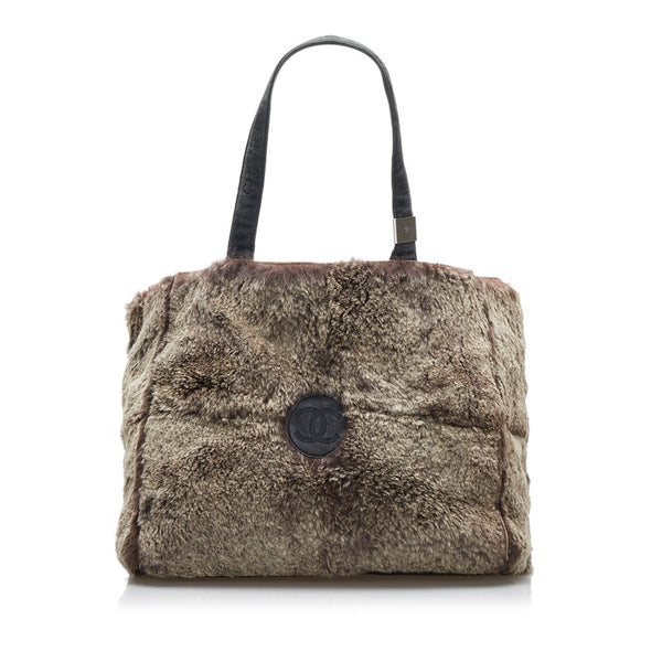 シャネル ハンドバッグ ブラウン ラビットファー スウェード レディース CHANEL 【中古】