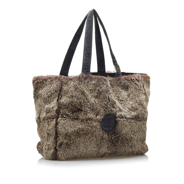 シャネル ハンドバッグ ブラウン ラビットファー スウェード レディース CHANEL 【中古】