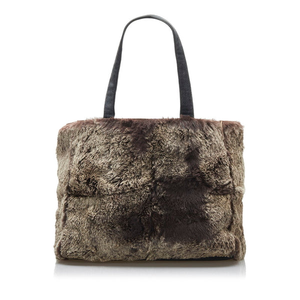 シャネル ハンドバッグ ブラウン ラビットファー スウェード レディース CHANEL 【中古】