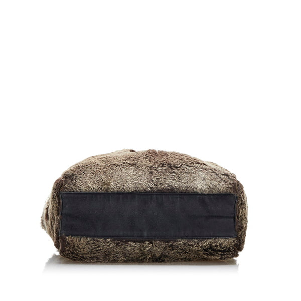 シャネル ハンドバッグ ブラウン ラビットファー スウェード レディース CHANEL 【中古】