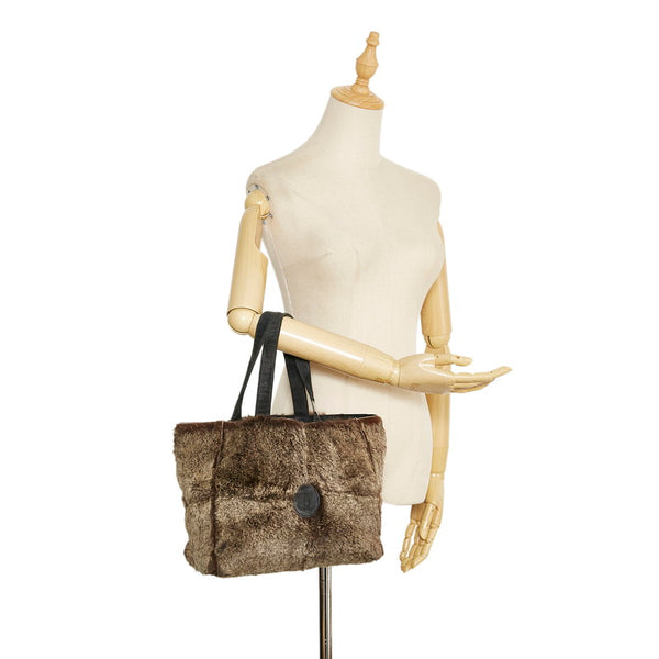 シャネル ハンドバッグ ブラウン ラビットファー スウェード レディース CHANEL 【中古】