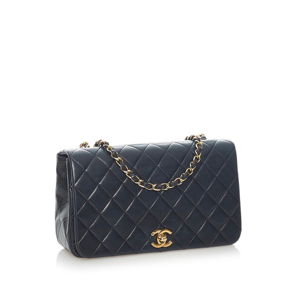 シャネル マトラッセ 24 シングルフラップ チェーン ショルダーバッグ  ブラック ラムスキン レディース CHANEL 【中古】