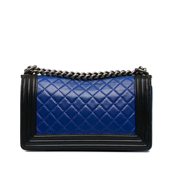 シャネル ボーイシャネル ココマーク チェーン ショルダーバッグ ブルー ブラック レザー レディース CHANEL 【中古】