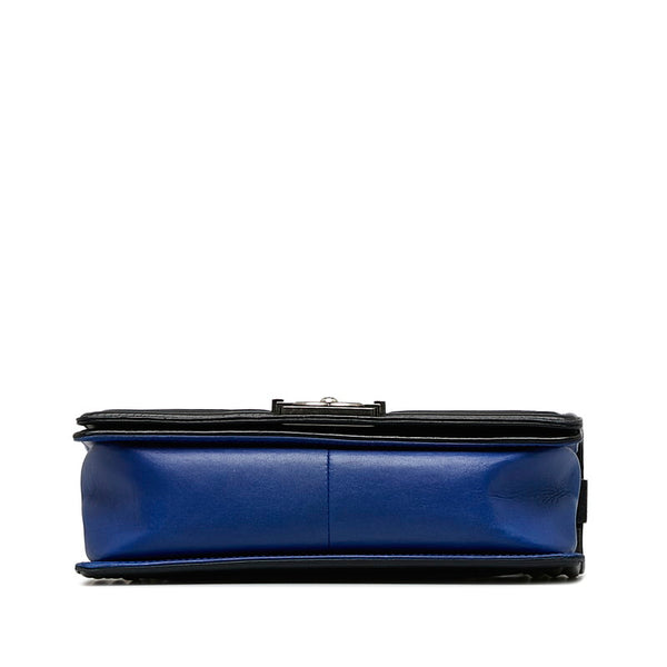 シャネル ボーイシャネル ココマーク チェーン ショルダーバッグ ブルー ブラック レザー レディース CHANEL 【中古】