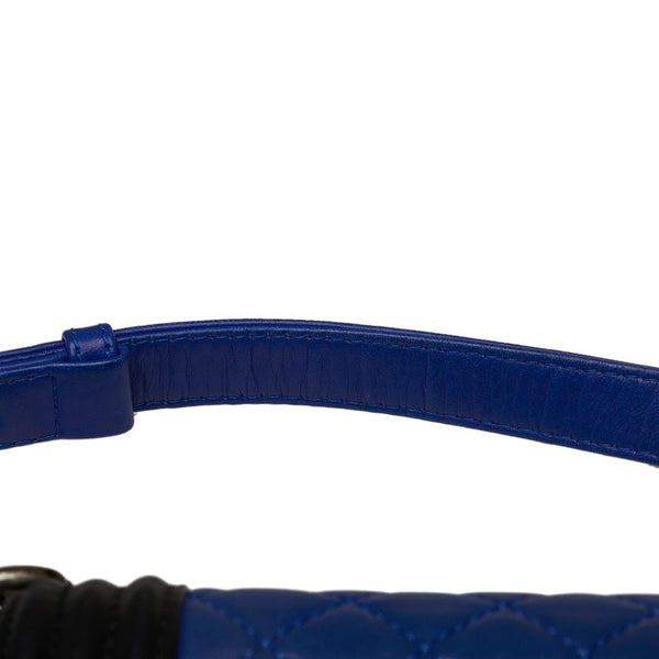 シャネル ボーイシャネル ココマーク チェーン ショルダーバッグ ブルー ブラック レザー レディース CHANEL 【中古】