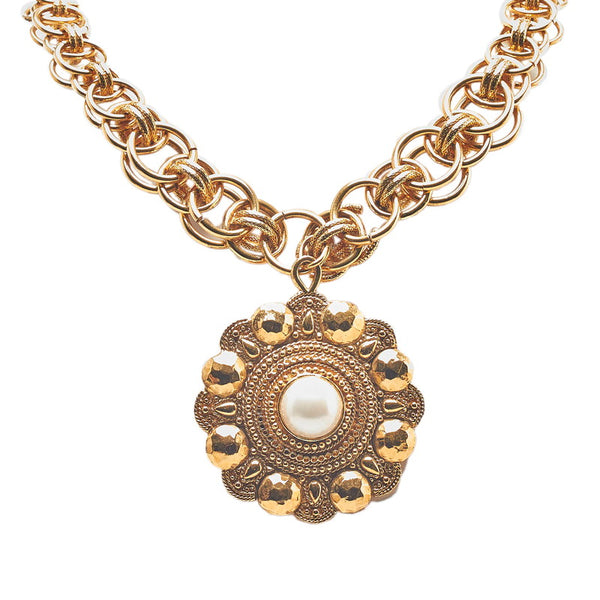 シャネル フェイクパール ヴィンテージ チェーンネックレス ゴールド メッキ レディース CHANEL 【中古】