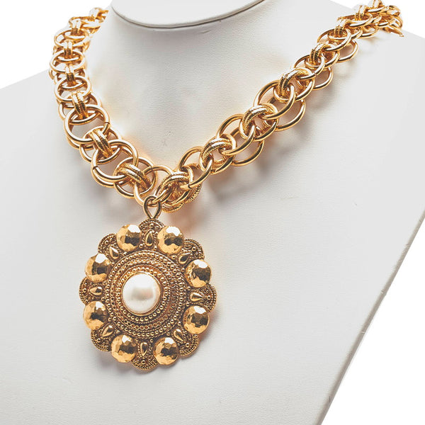 シャネル フェイクパール ヴィンテージ チェーンネックレス ゴールド メッキ レディース CHANEL 【中古】