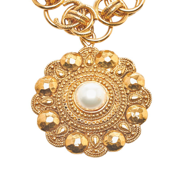 シャネル フェイクパール ヴィンテージ チェーンネックレス ゴールド メッキ レディース CHANEL 【中古】