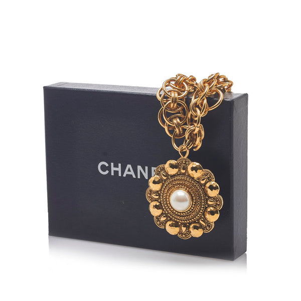シャネル フェイクパール ヴィンテージ チェーンネックレス ゴールド メッキ レディース CHANEL 【中古】