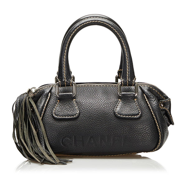 シャネル フリンジ ハンドバッグ ブラック レザー レディース CHANEL 【中古】
