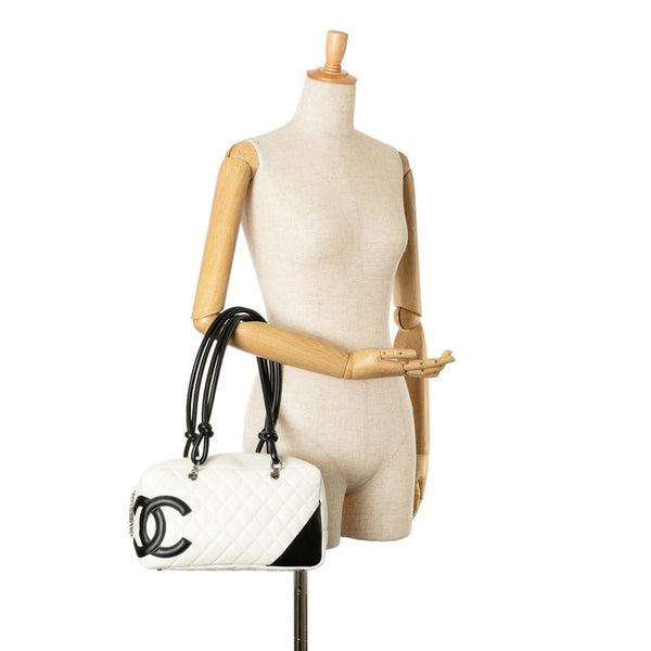 シャネル カンボンライン ココマーク ショルダーバッグ ボーリングバッグ A25171 ホワイト ブラック ラムスキン レディース CHANEL 【中古】