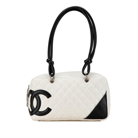 シャネル カンボンライン ココマーク ショルダーバッグ ボーリングバッグ A25171 ホワイト ブラック ラムスキン レディース CHANEL 【中古】