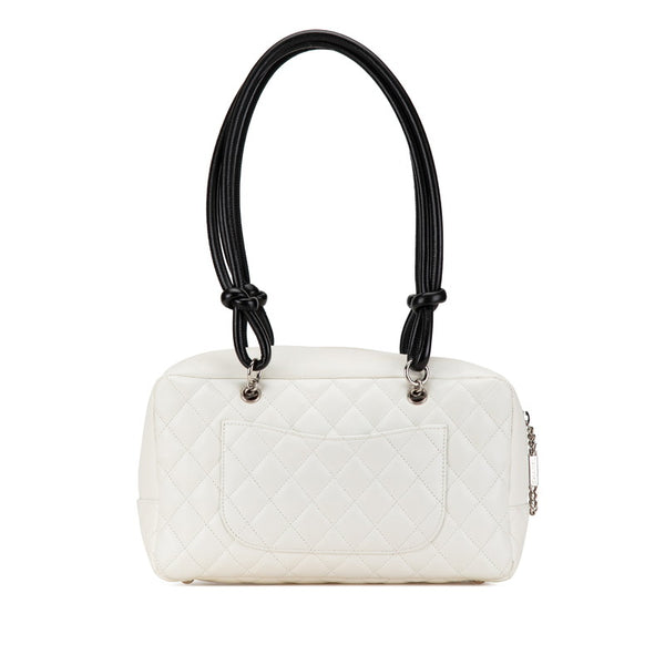 シャネル カンボンライン ココマーク ショルダーバッグ ボーリングバッグ A25171 ホワイト ブラック ラムスキン レディース CHANEL 【中古】