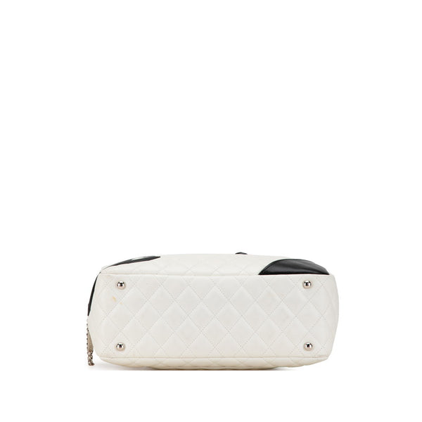 シャネル カンボンライン ココマーク ショルダーバッグ ボーリングバッグ A25171 ホワイト ブラック ラムスキン レディース CHANEL 【中古】