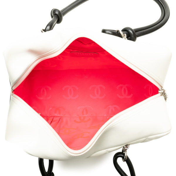 シャネル カンボンライン ココマーク ショルダーバッグ ボーリングバッグ A25171 ホワイト ブラック ラムスキン レディース CHANEL 【中古】