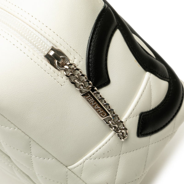 シャネル カンボンライン ココマーク ショルダーバッグ ボーリングバッグ A25171 ホワイト ブラック ラムスキン レディース CHANEL 【中古】