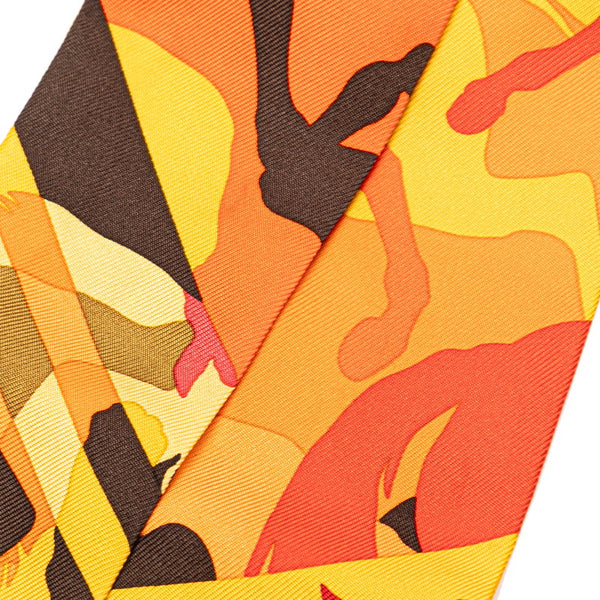 エルメス ツイリー 馬 シュバル ホース スカーフ オレンジ マルチカラー シルク レディース HERMES 【中古】