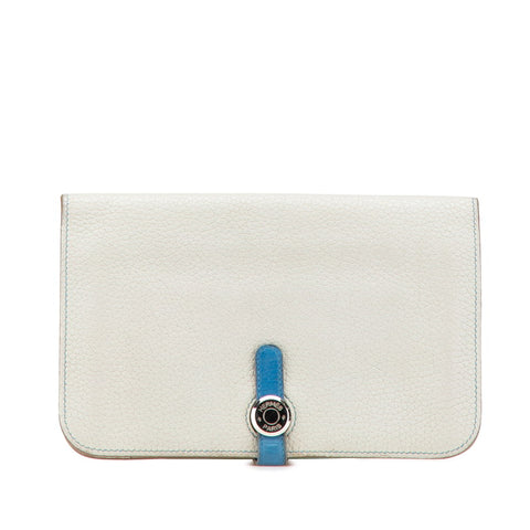 エルメス ドゴンデュオ ドゴンGM 長財布 ライトグレー ブルー トゴ レディース HERMES 【中古】