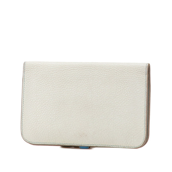 エルメス ドゴンデュオ ドゴンGM 長財布 ライトグレー ブルー トゴ レディース HERMES 【中古】