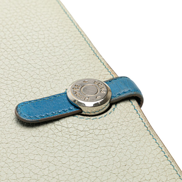 エルメス ドゴンデュオ ドゴンGM 長財布 ライトグレー ブルー トゴ レディース HERMES 【中古】