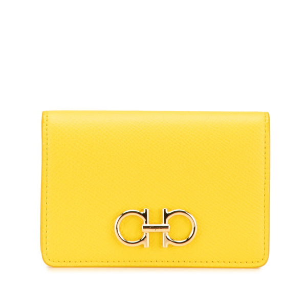 サルヴァトーレフェラガモ ガンチーニ  カードケース IY-220371 イエロー レザー レディース Salvatore Ferragamo 【中古】