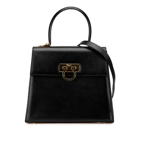 サルヴァトーレフェラガモ ガンチーニ ハンドバッグ ショルダーバッグ 2WAY ブラック レザー レディース Salvatore Ferragamo 【中古】