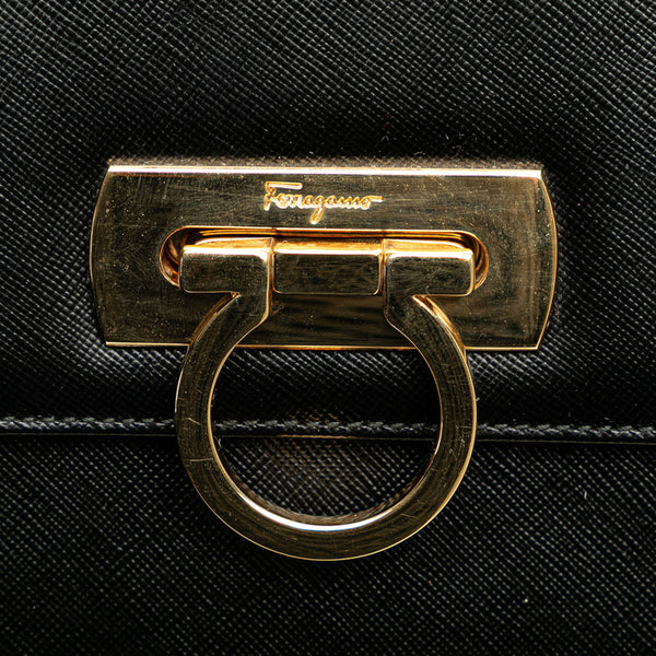 サルヴァトーレフェラガモ ガンチーニ ハンドバッグ ショルダーバッグ 2WAY ブラック レザー レディース Salvatore Ferragamo 【中古】