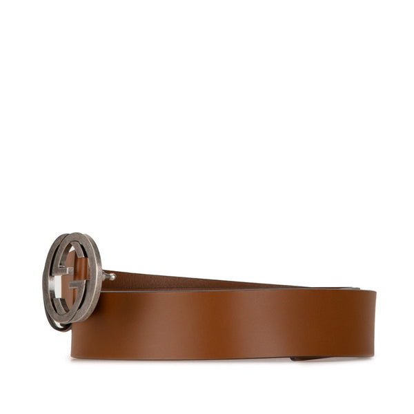 グッチ インターロッキングG ベルト 85/34 546839 ブラウン レザー レディース GUCCI 【中古】